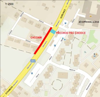 Chodník a přechod pro chodce na ul. Záhumenní